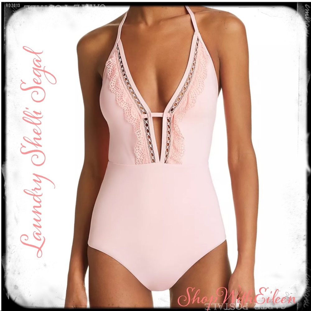 Laundry Shelli Segal Frosting Pink Plunge Swimsuit  NWT